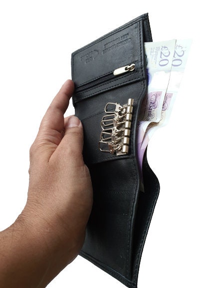Genuine Leather Key Holder Wallet – 6 Hook with Key Ring, Coin & Notes Pocket – Gift for Men, Boys – Present Idea, Gift Boxed