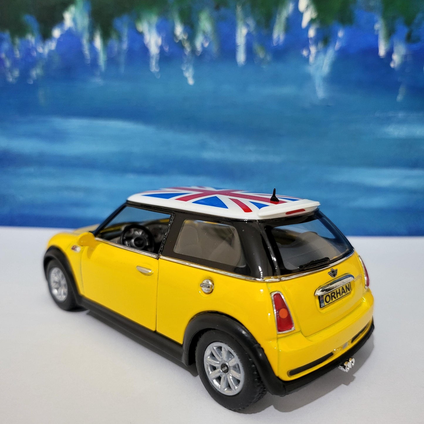 PERSONALIZED PLATES Yellow Mini Cooper S Toy Car Model boy girl dad mom uncle grandad brother sister birthday present NEW cake topper