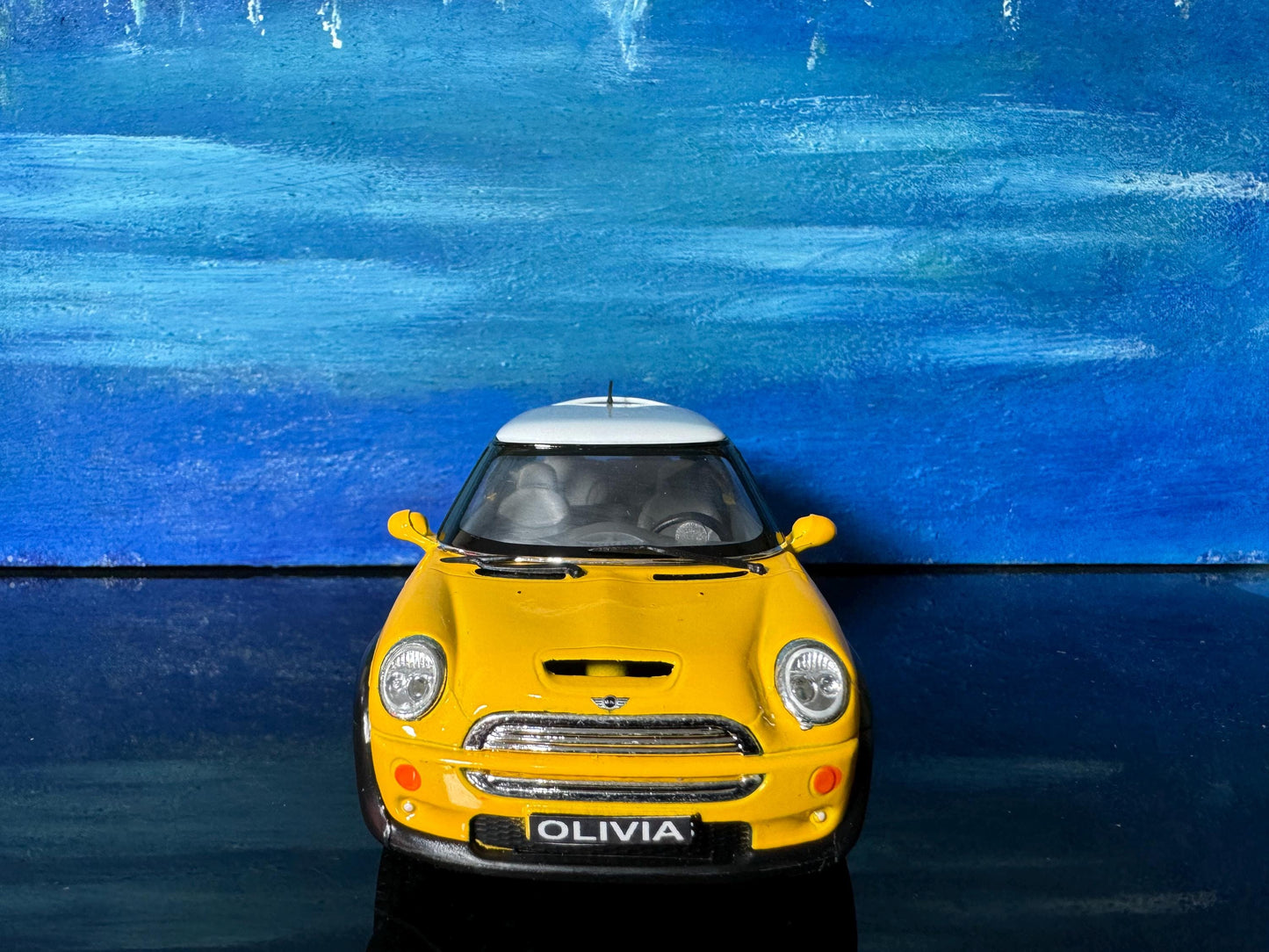 Yellow Mini Cooper S Diecast Car 1:28 Scale – Collectible Model with Custom Name Plate, Toy Car Gift, Mini Cooper Model Display Gift Sleeves