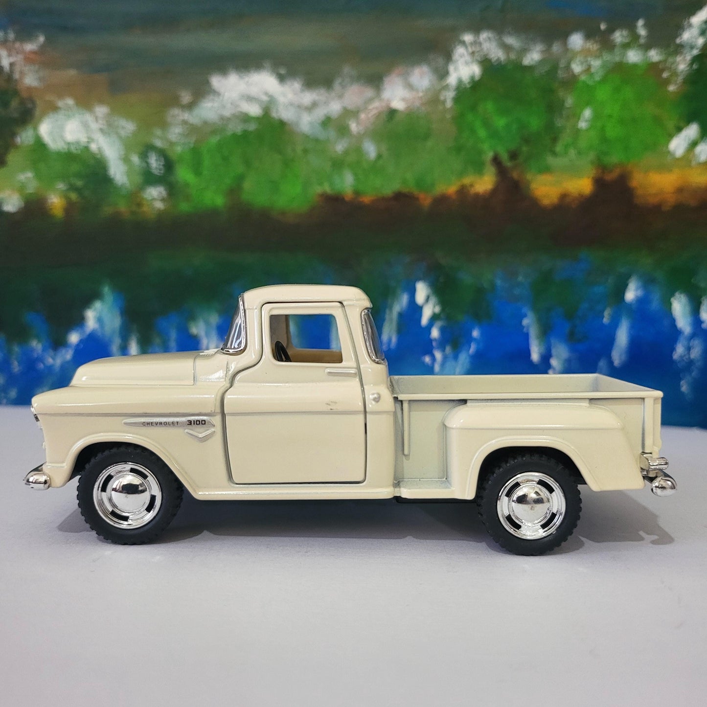 Personalized Name 1955 Chevy Stepside Pickup 1:32 Diecast – Kinsmart Licensed Pull-Back Toy – Gift Sleeve (4 Colors) – Custom Boy's Car Gift