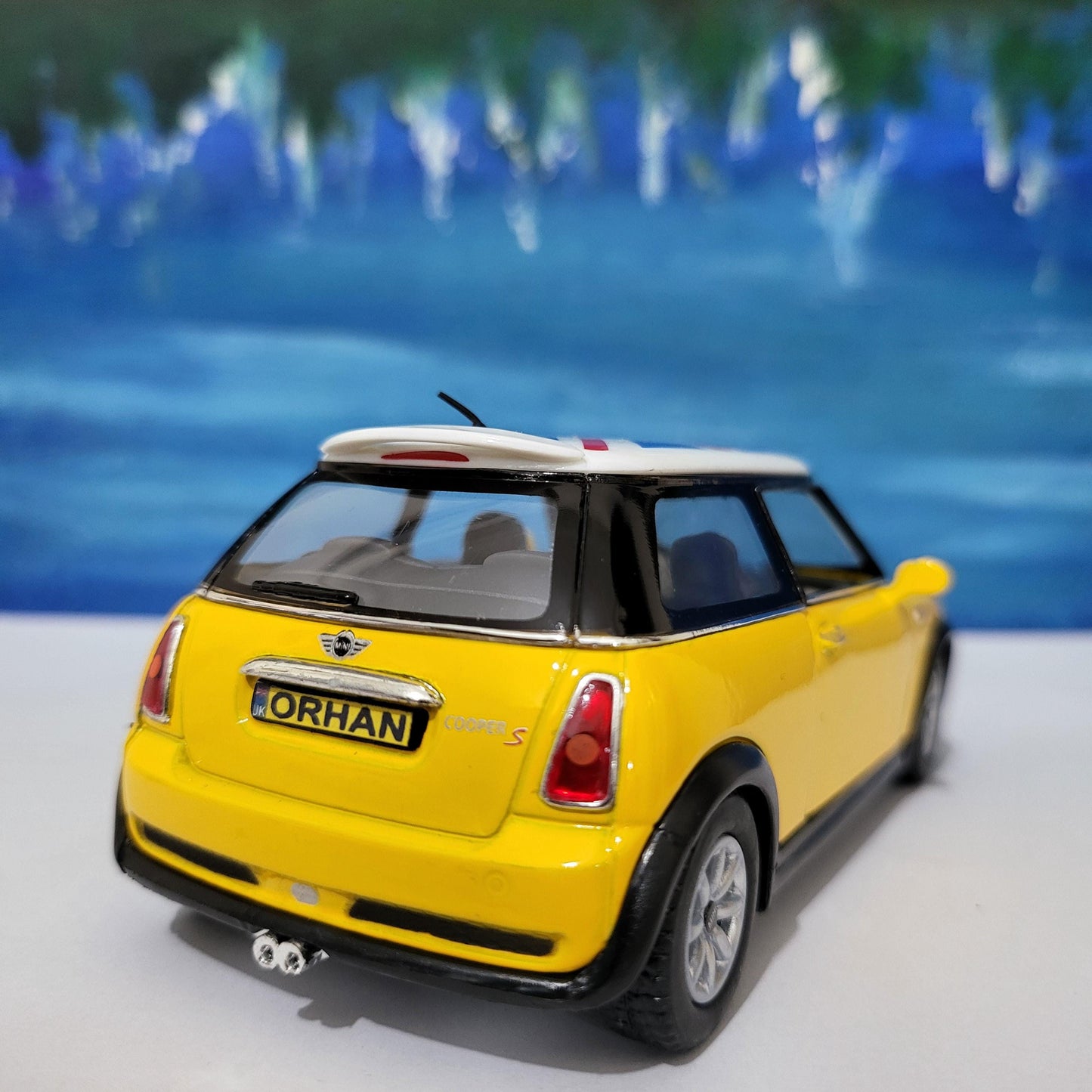 PERSONALIZED PLATES Yellow Mini Cooper S Toy Car Model boy girl dad mom uncle grandad brother sister birthday present NEW cake topper
