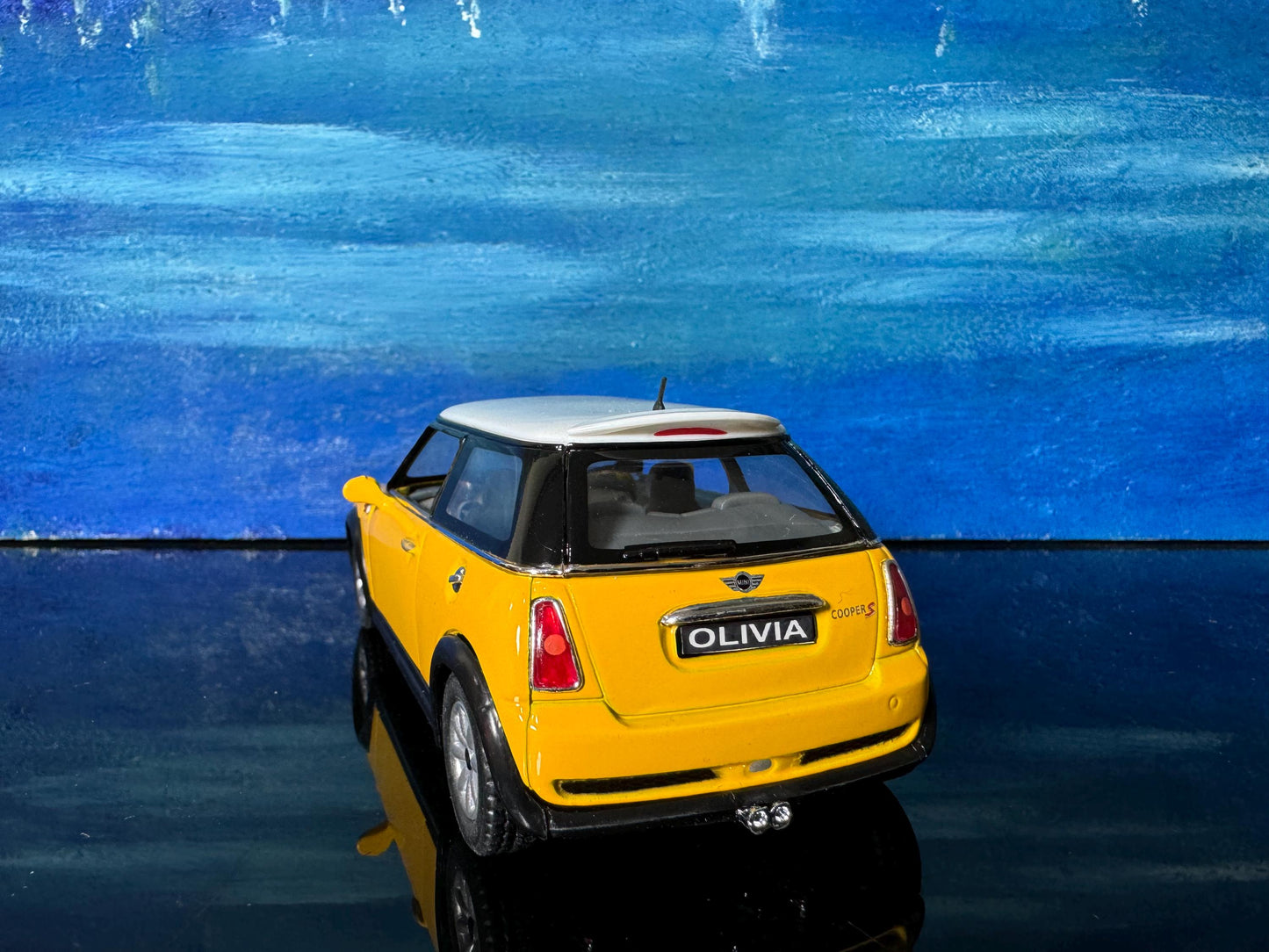 Yellow Mini Cooper S Diecast Car 1:28 Scale – Collectible Model with Custom Name Plate, Toy Car Gift, Mini Cooper Model Display Gift Sleeves