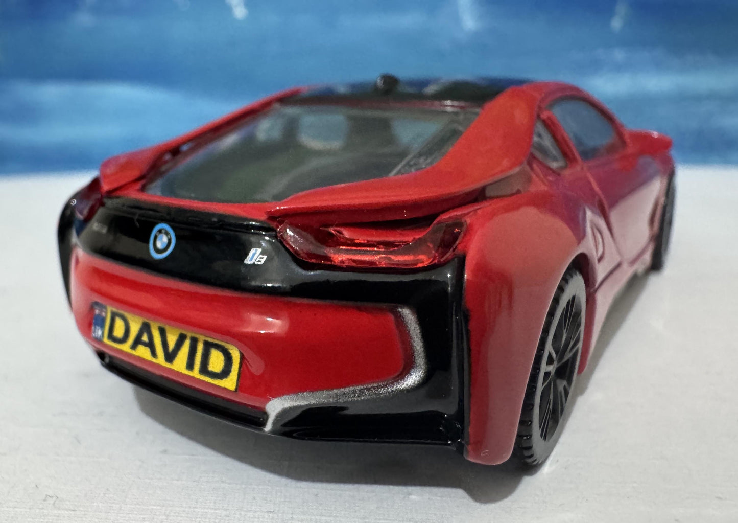 Personalized BMW i8 Model Car - 1:43 Scale Red Diecast Toy - Germany Sports Car by Rastar - Custom Name Gift for Kids & Adults New Boxed