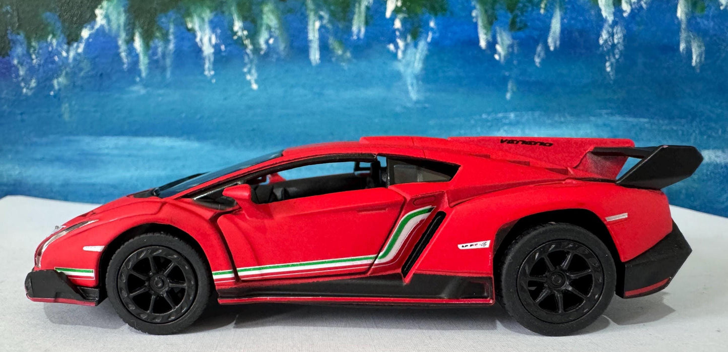 Personalized Name PlateLicense Lamborghini Veneno Toy Car, Pull Back Action 1:32 Scale Model Gift for Boys, Dad, Men - Includes Gift Sleeves