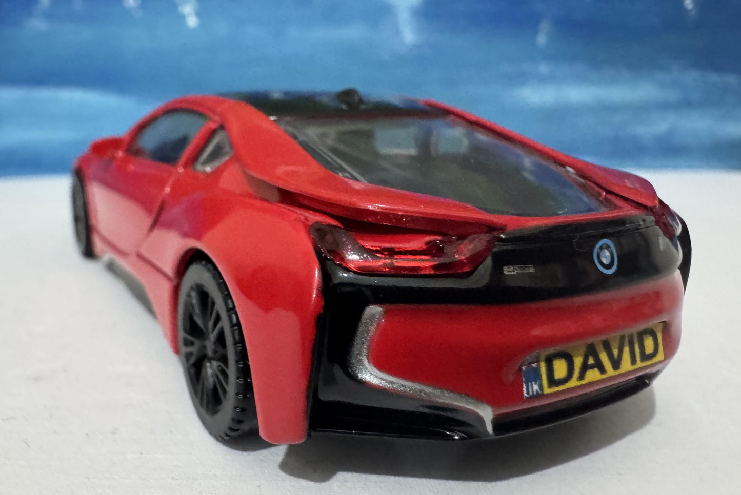 Personalized BMW i8 Model Car - 1:43 Scale Red Diecast Toy - Germany Sports Car by Rastar - Custom Name Gift for Kids & Adults New Boxed