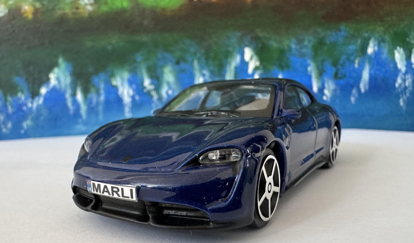 Porsche Taycan Toy Car – Personalised Plates – 1:43 Scale Diecast Model – Gift for Kids or Adults – Birthday or Christmas – New & Boxed