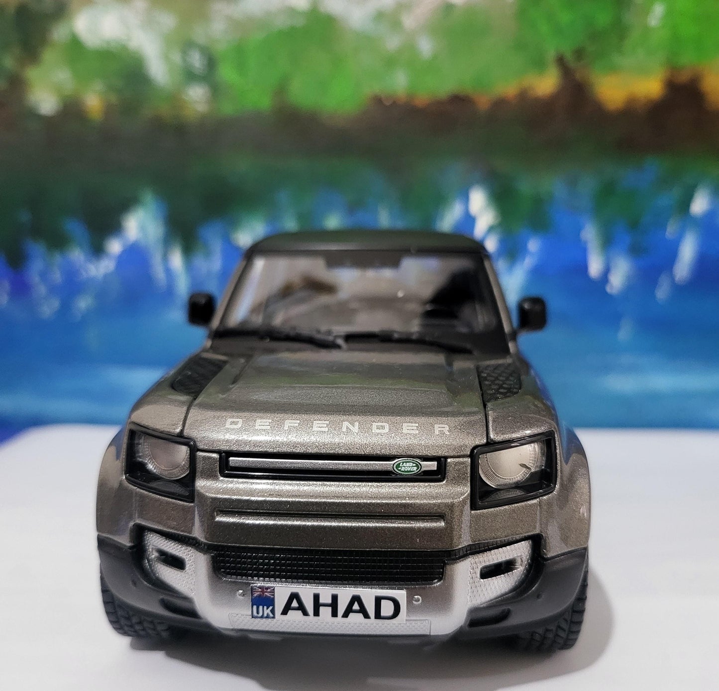 PERSONALISED PLATES licensed Land rover Defender 110 1:24 Scale Car Model boy girl dad mom uncle grandad brother birthday Easter Light Green