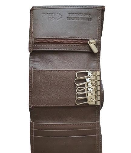 Genuine Leather Key Holder Wallet – 6 Hook with Key Ring, Coin & Notes Pocket – Gift for Men, Boys – Present Idea, Gift Boxed