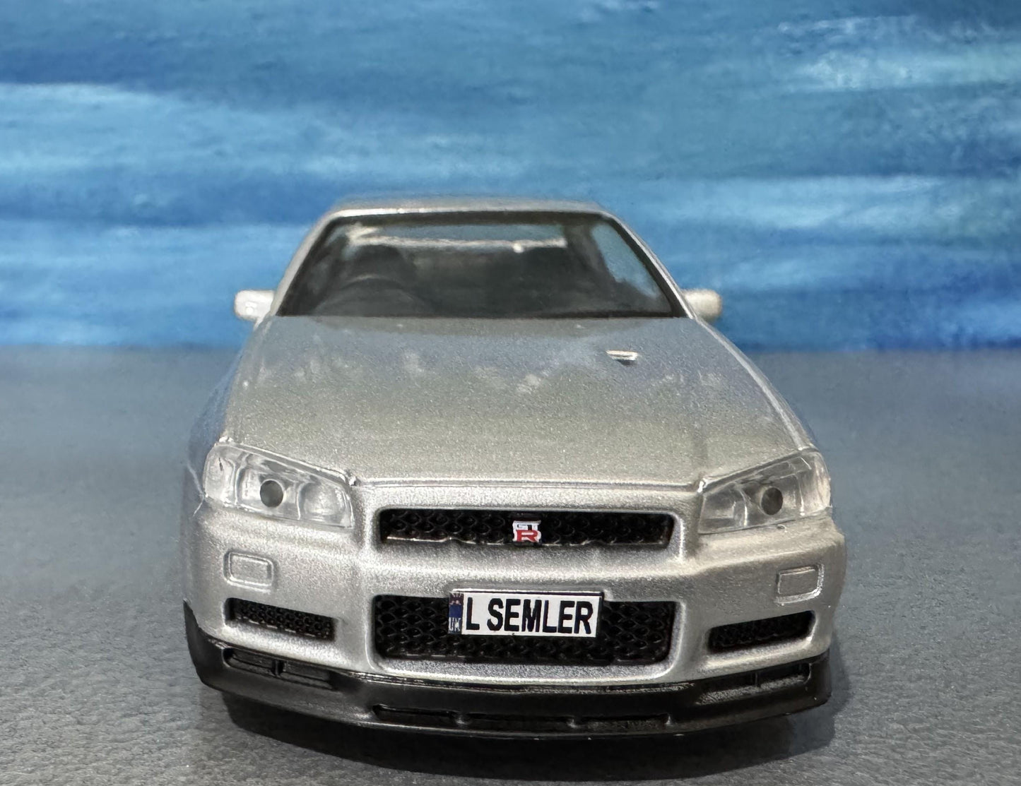 Personalized Nissan GTR R34 V-Spec II Diecast Model Car: Custom Name Plate