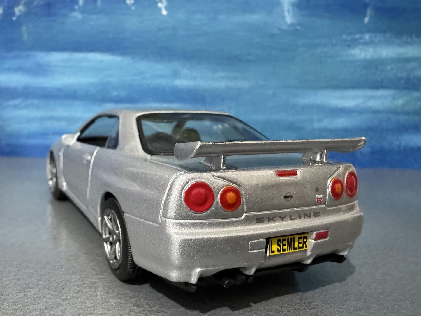 Personalized Nissan GTR R34 V-Spec II Diecast Model Car: Custom Name Plate