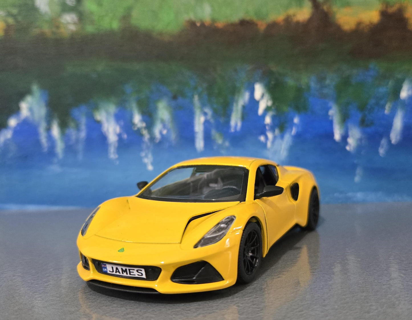 Personalized Lotus Emira Blue Diecast Model Car: Pull Back Toy, Gift for Kids
