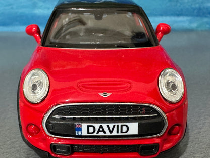 Personalised Name Plate Mini Cooper S HATCH– 1:38 Scale Diecast Model Car TOY | Custom Mini Collectible Gift for Dad, Husband, Boyfriend