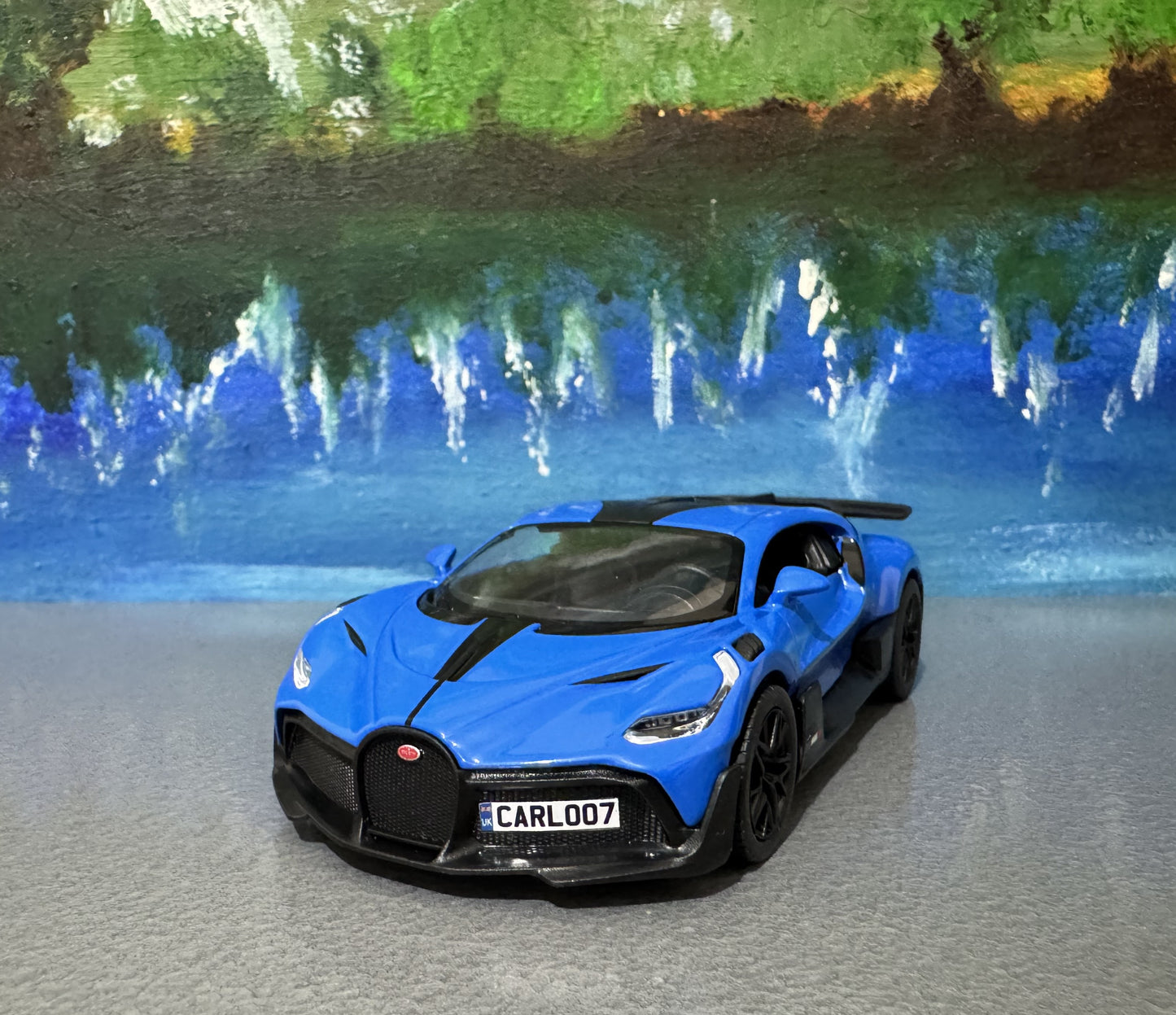 Licensed Bugatti Divo Diecast Car 1:36 – Blue/Black Model with Custom Name Plate – Collectible Toy Car Gift for Kids & Adults – Gift Sleeve