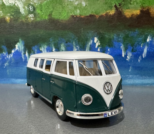 Personalised Name Green 1962 Camper Van Bus Toy Car – 1:32 Scale Model – Birthday or Christmas Gift for Boy, Girl, Dad, Mom, Uncle - Gift Sleeve