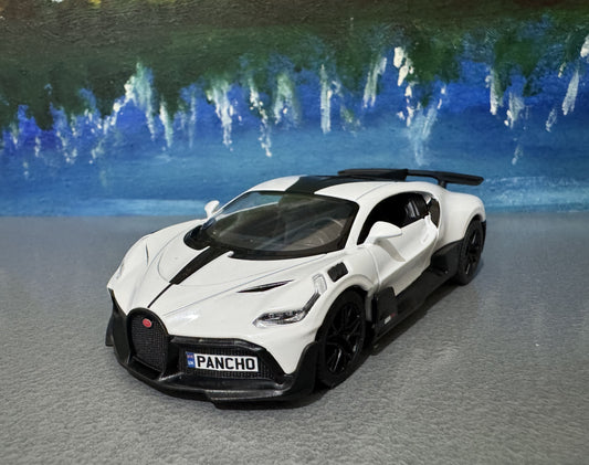 PERSONALIZED NAME Licensed Bugatti Divo 1:36 Diecast Car Model – White/Black – Collectible Toy Gift for Kids, Boys, Girls – Gift Sleeve