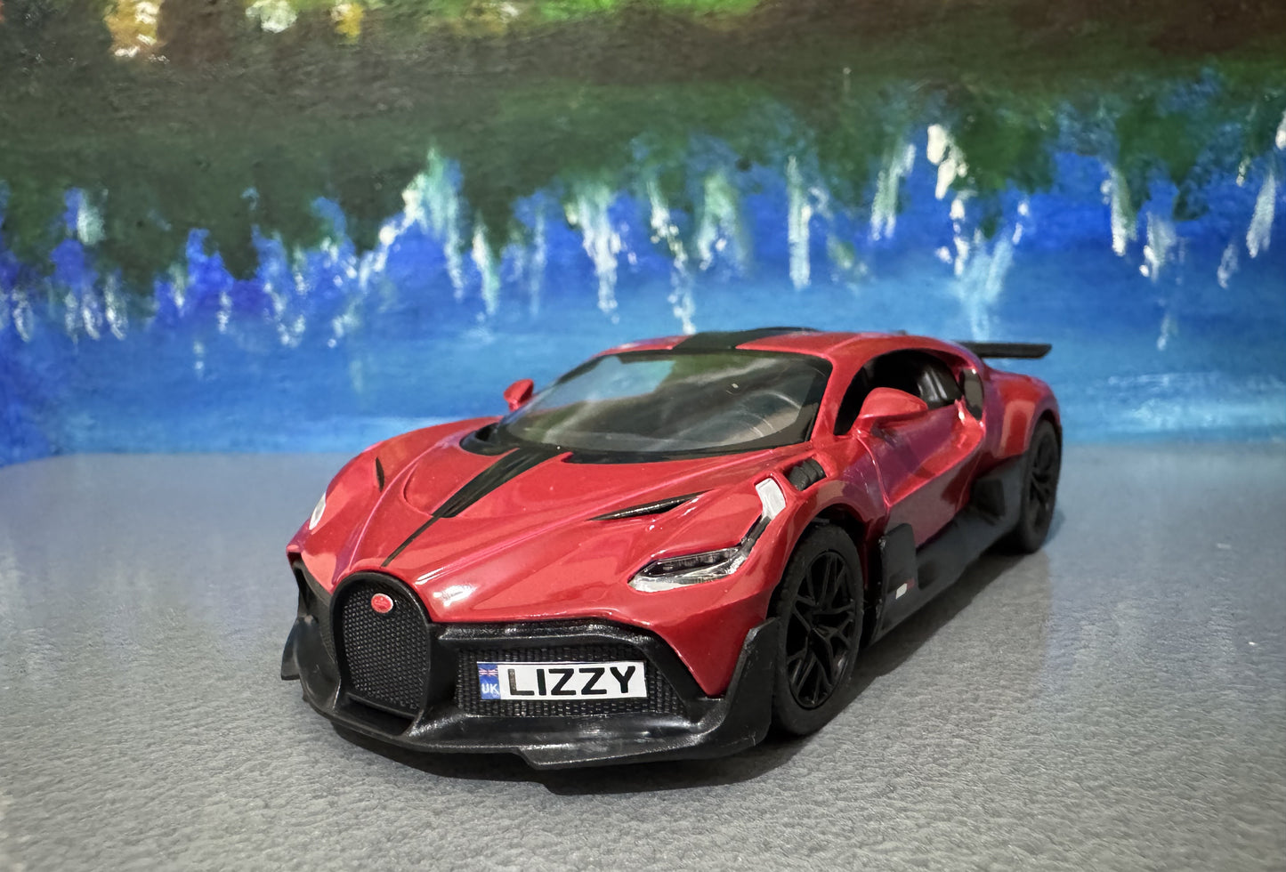 Licensed Bugatti Divo 1:36 Diecast Car Model – Red/Black – Custom Name Plate – Collectible Toy Gift for Kids, Boys, Girls – Gift Sleeve