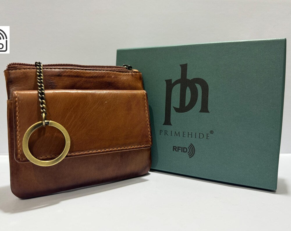Designer Leather Key-ring & Coin Pouch - RFID Safe