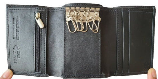 Genuine Leather Key Holder Wallet – 6 Hook with Key Ring, Coin & Notes Pocket – Gift for Men, Boys – Present Idea, Gift Boxed
