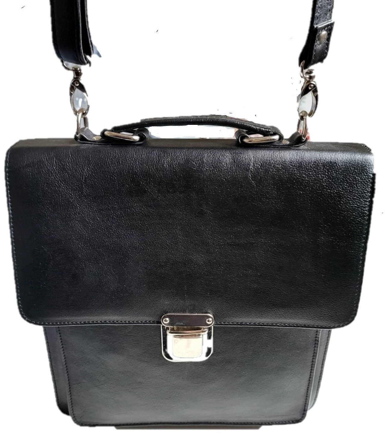 Premium Leather Messenger Bag - Black Unisex Shoulder Bag for Men & Women | Spacious Work/Travel Bag | Versatile Laptop Briefcase