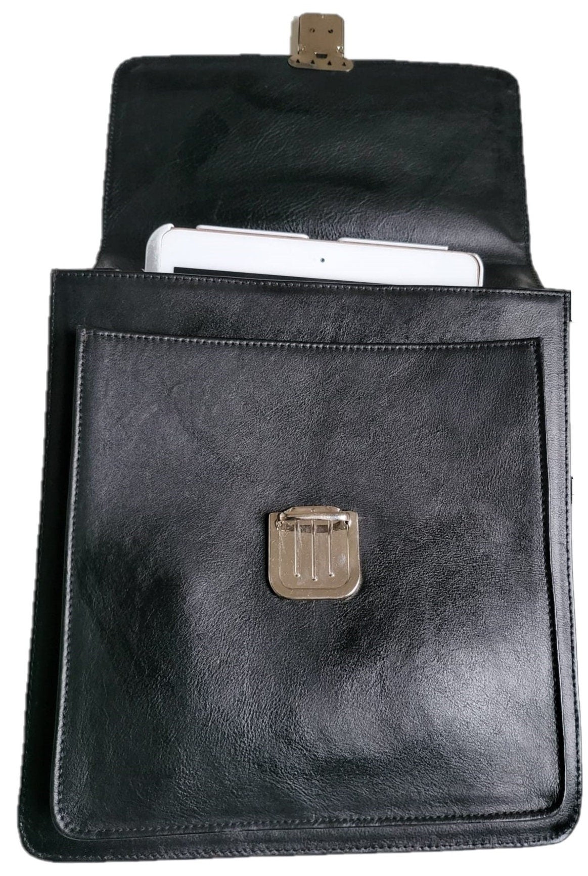 Premium Leather Messenger Bag - Black Unisex Shoulder Bag for Men & Women | Spacious Work/Travel Bag | Versatile Laptop Briefcase