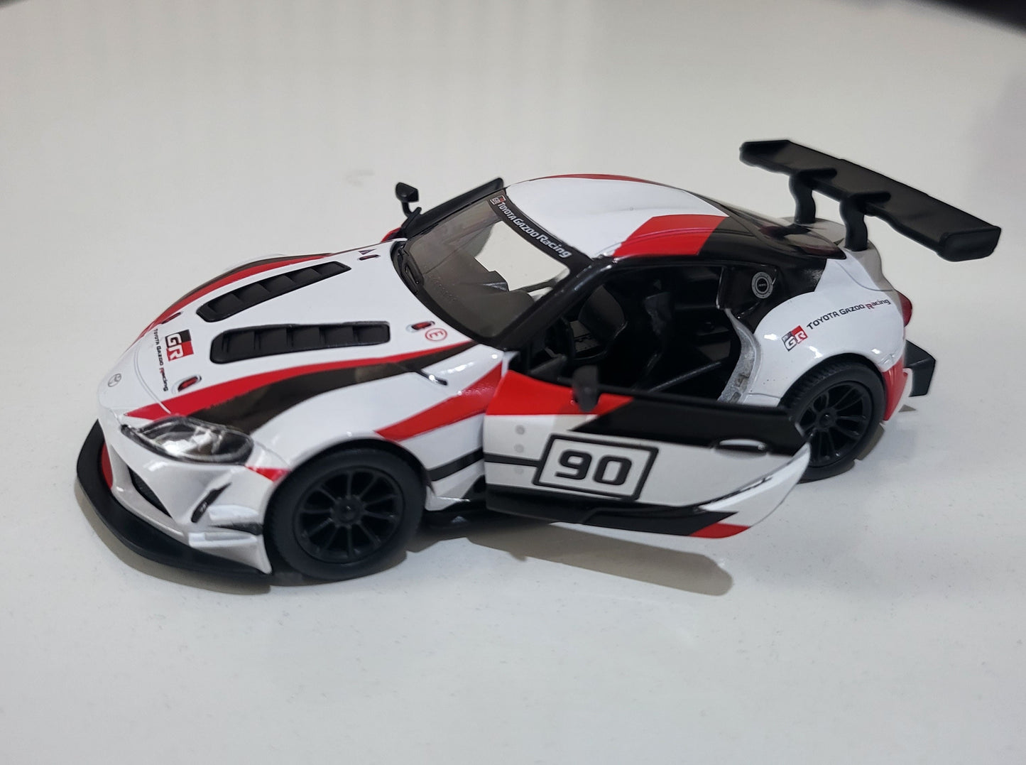 White Toyota GR Supra Racing Concept Livery Edition 1:36 - PULL BACK, Open Doors, White Gift Sleeves boy dad uncle mom special day