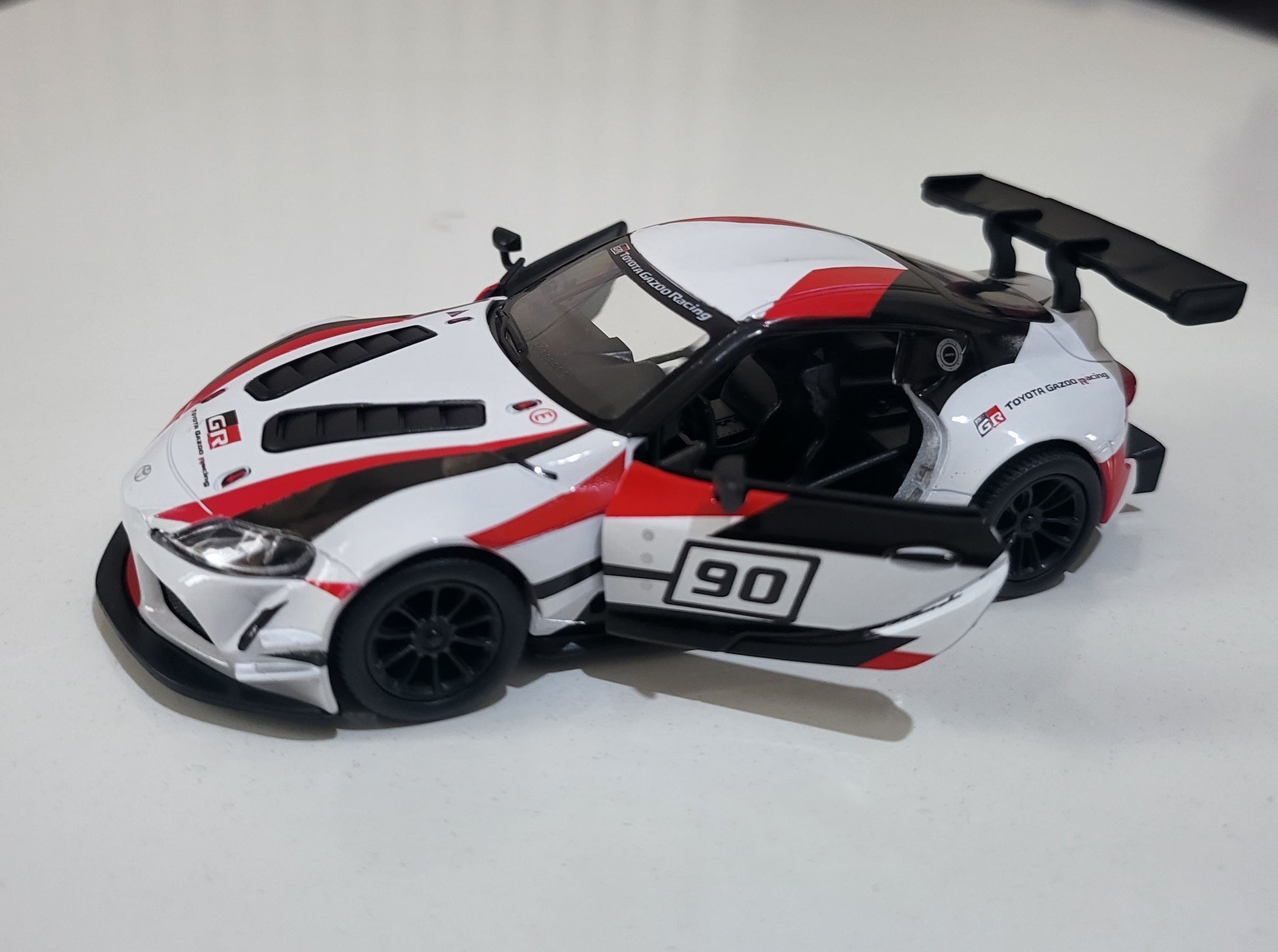 White Toyota GR Supra Racing Concept Livery Edition 1:36 - PULL BACK, Open Doors, White Gift Sleeves boy dad uncle mom special day