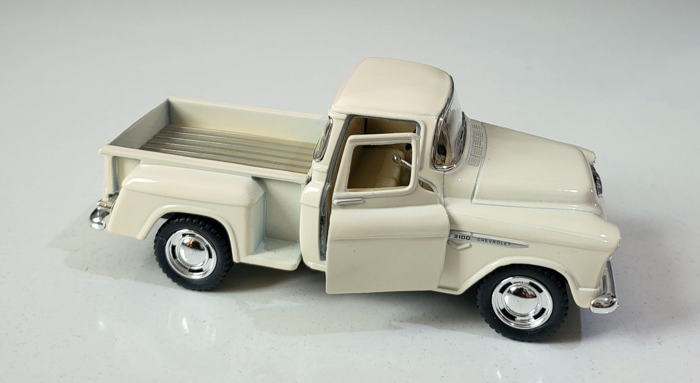 1955 Chevy Stepside Pickup 1:32 Diecast – Official Licensed Pull-Back Toy, Opening Doors – Blue/Cream Gift for Collectors, Kids Gift Sleeves
