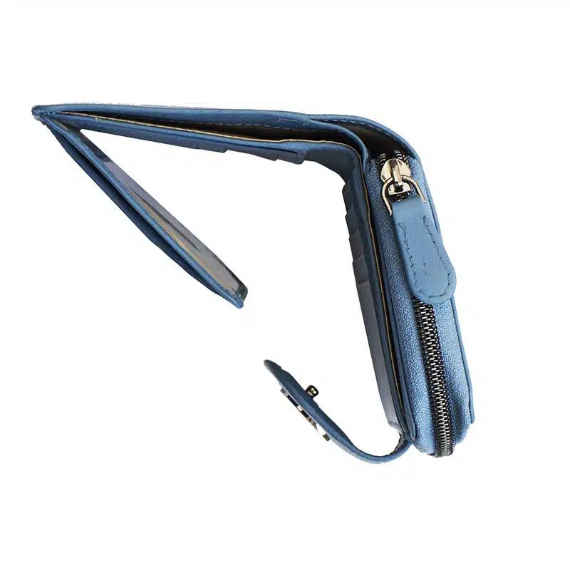 Prime Hide Leather Flavia Wallet - Medium Zip Trifold in Cornflower Blue | Magnetic Closure | Women's Luxury Purse Gift Boxed