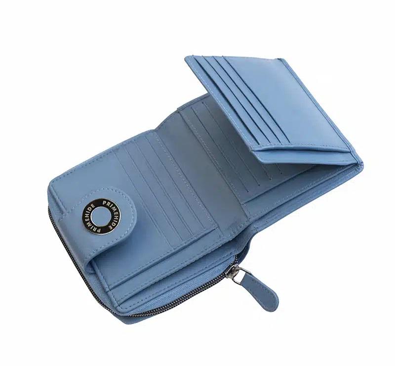 Prime Hide Leather Flavia Wallet - Medium Zip Trifold in Cornflower Blue | Magnetic Closure | Women's Luxury Purse Gift Boxed