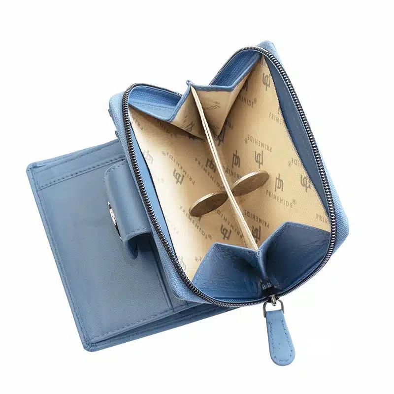 Prime Hide Leather Flavia Wallet - Medium Zip Trifold in Cornflower Blue | Magnetic Closure | Women's Luxury Purse Gift Boxed