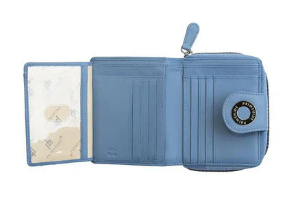 Prime Hide Leather Flavia Wallet - Medium Zip Trifold in Cornflower Blue | Magnetic Closure | Women's Luxury Purse Gift Boxed