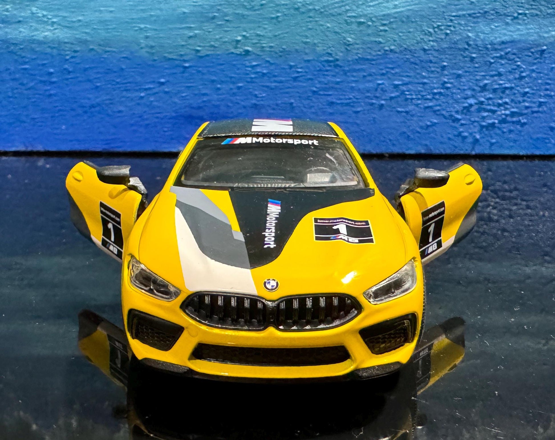 BMW M8 Competition Coupe Diecast Model 1:38 – Pull Back Toy Car with Open Doors, Yellow Red Collectible Gift for Him Kids Car Lovers