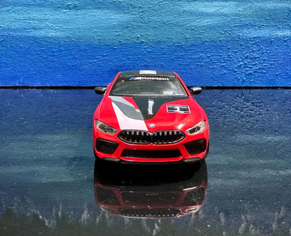 BMW M8 Competition Coupe Diecast Model 1:38 – Pull Back Toy Car with Open Doors, Yellow Red Collectible Gift for Him Kids Car Lovers
