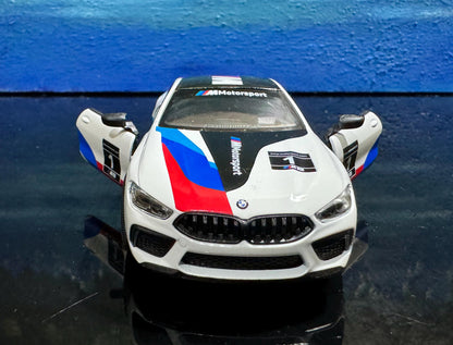 BMW M8 Competition Coupe Diecast Model Car 1:38 Scale – Pull Back, Black/White, Collectible Gift for Mom, Father's Day, Display Gift Sleeves