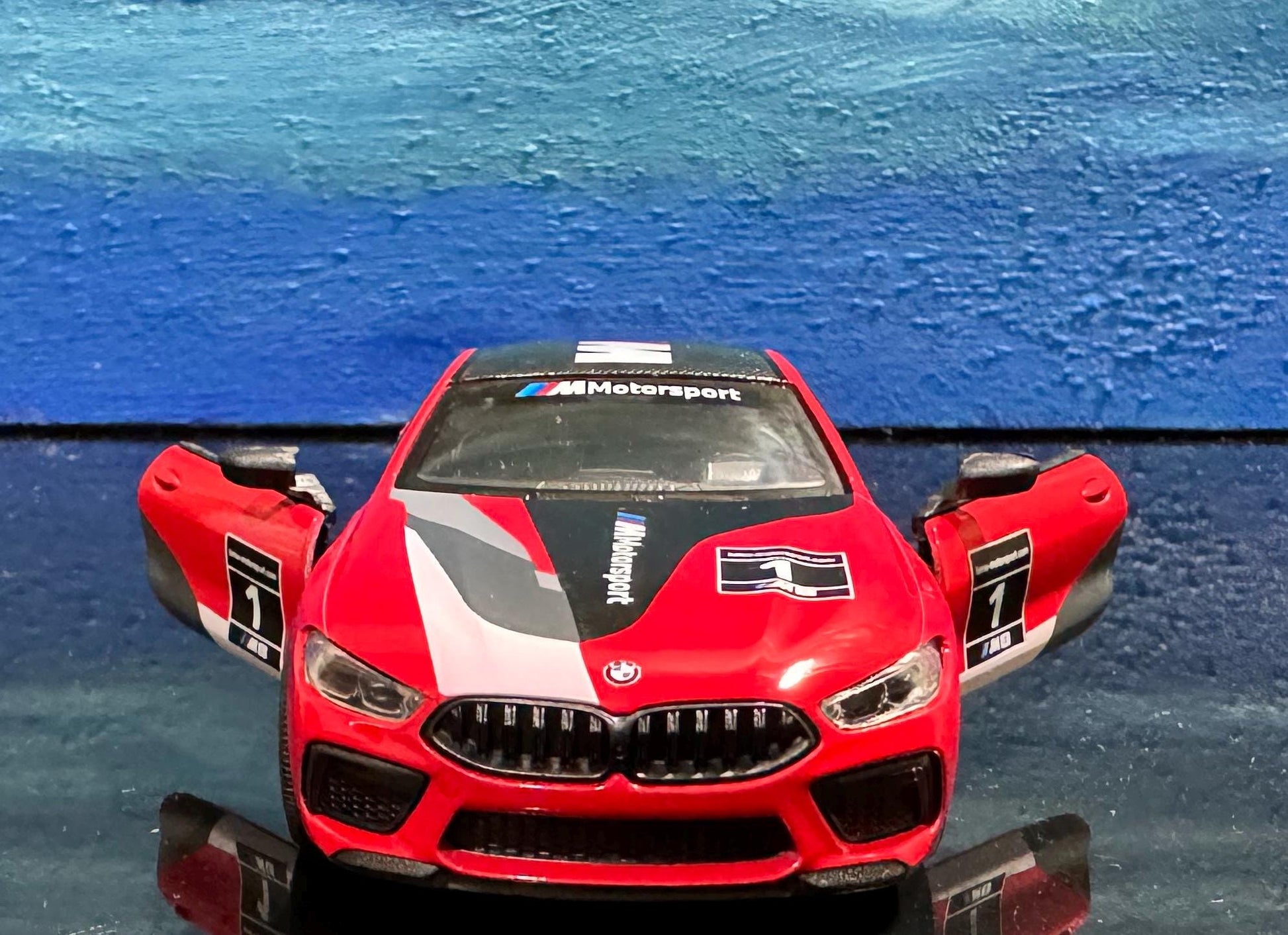 BMW M8 Competition Coupe Diecast Model 1:38 – Pull Back Toy Car with Open Doors, Yellow Red Collectible Gift for Him Kids Car Lovers