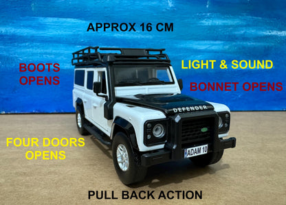 Land Rover Defender PERSONALIZED PLATES Model Toy Car boy dad husband anniversary birthday gift Boxed all open doors Sound Light Collection