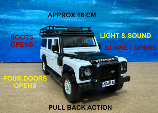 Land Rover Defender PERSONALIZED PLATES Model Toy Car boy dad husband anniversary birthday gift Boxed all open doors Sound Light Collection