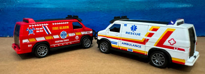 Set of 3 Rescue Vehicles, Police, Fire, Ambulance Diecast Toy Cars, Gift for Boys, Girls, Dad, Husband, First Responders, Collectors Sleeves