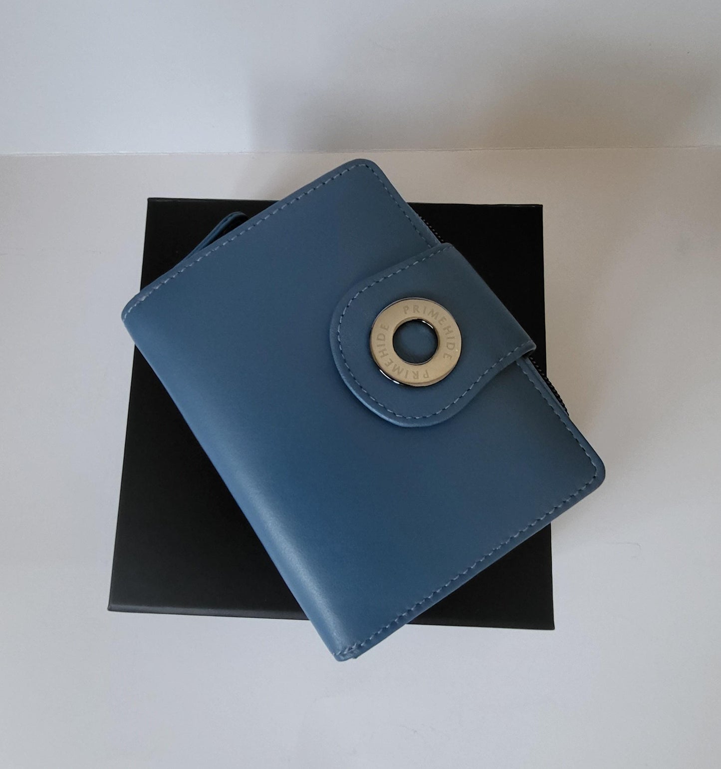 Prime Hide Leather Flavia Wallet - Medium Zip Trifold in Cornflower Blue | Magnetic Closure | Women's Luxury Purse Gift Boxed