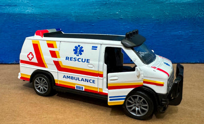 Set of 3 Rescue Vehicles, Police, Fire, Ambulance Diecast Toy Cars, Gift for Boys, Girls, Dad, Husband, First Responders, Collectors Sleeves