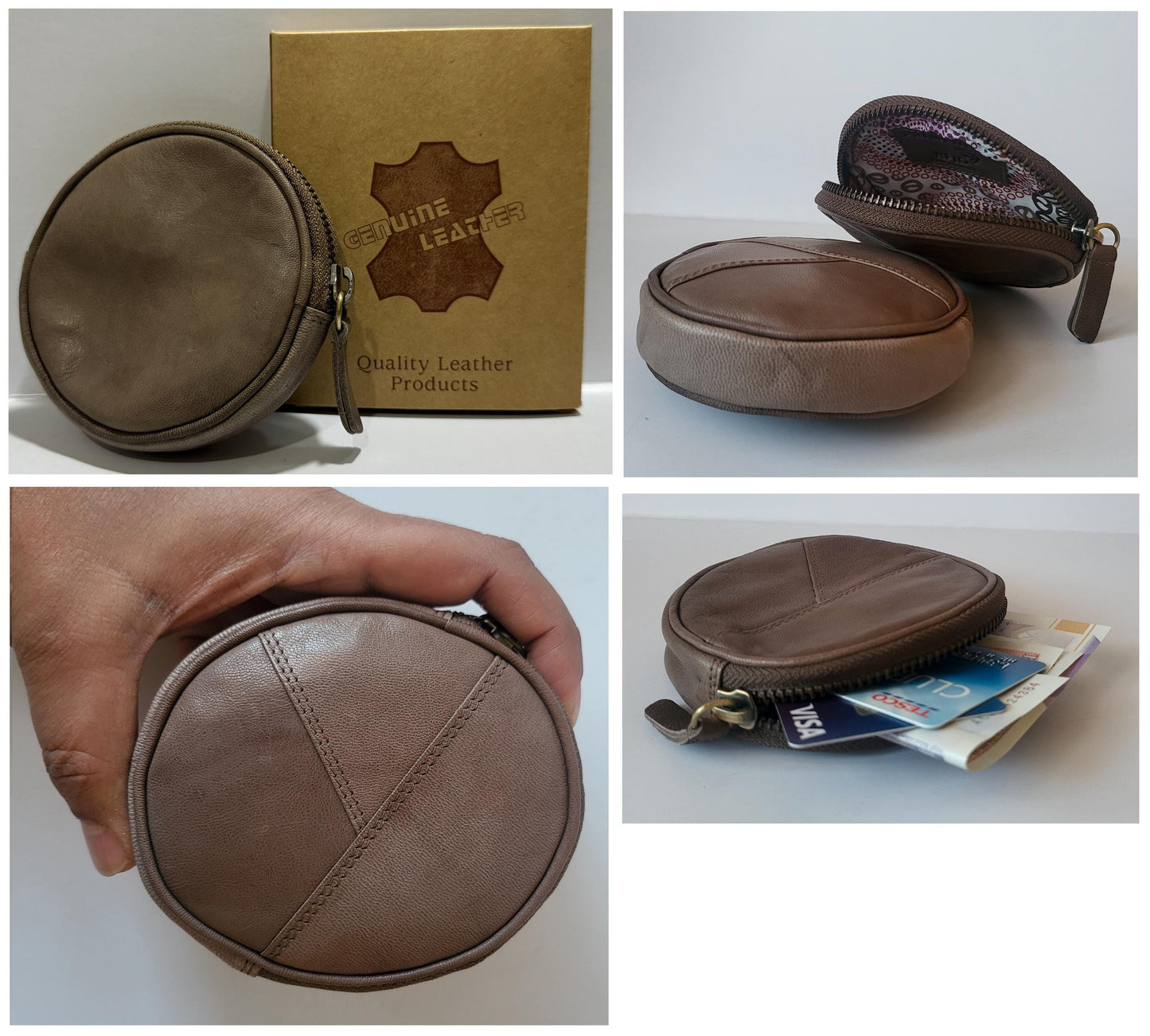 Round Coin Purse For mother day Women Zipped Wallet Soft Leather Coin Pouch Handmade Leather Wallet For Her Mini Change Purse Gift Box