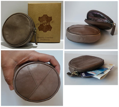 Round Coin Purse For mother day Women Zipped Wallet Soft Leather Coin Pouch Handmade Leather Wallet For Her Mini Change Purse Gift Box