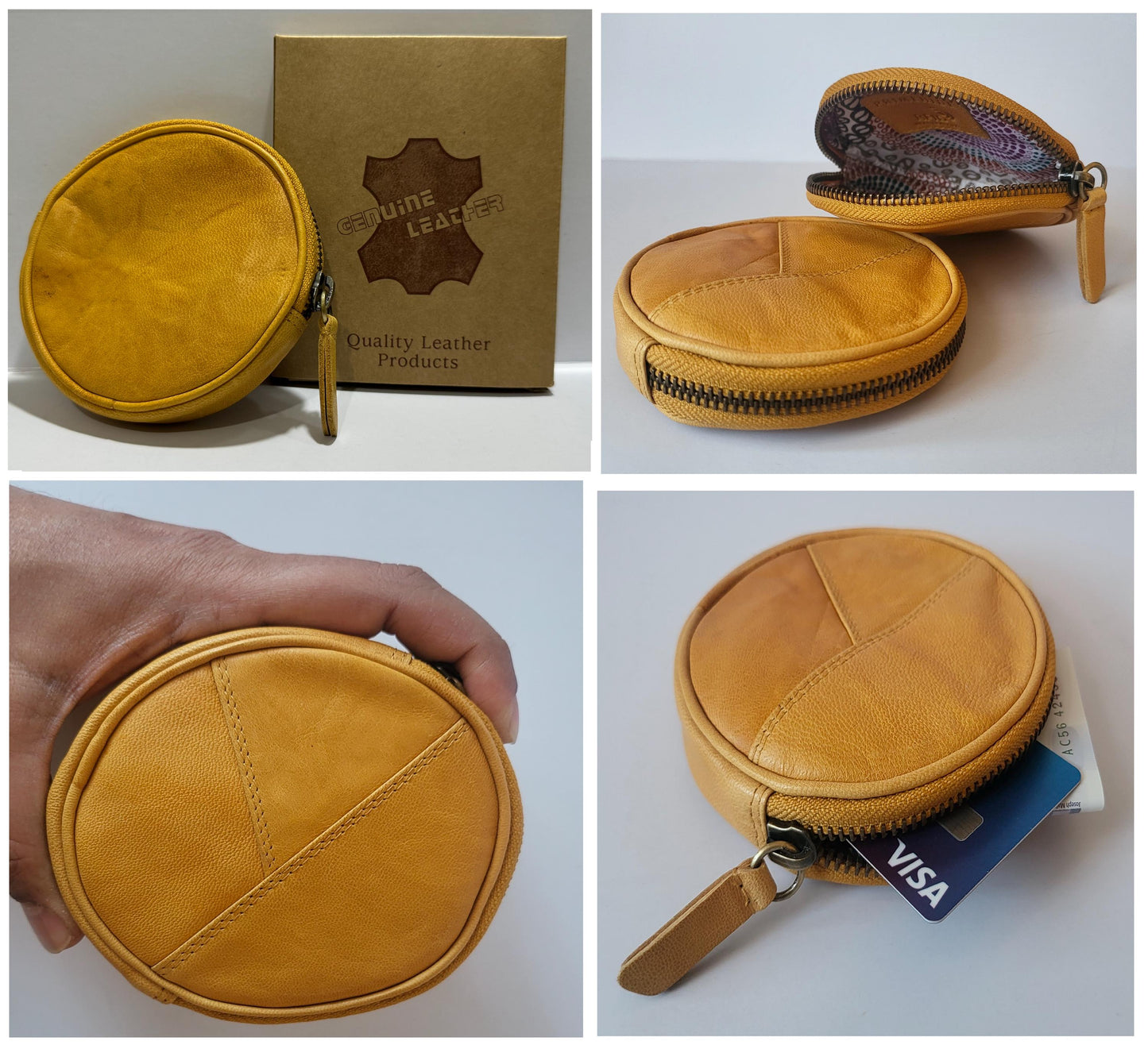 Round Coin Purse For mother day Women Zipped Wallet Soft Leather Coin Pouch Handmade Leather Wallet For Her Mini Change Purse Gift Box