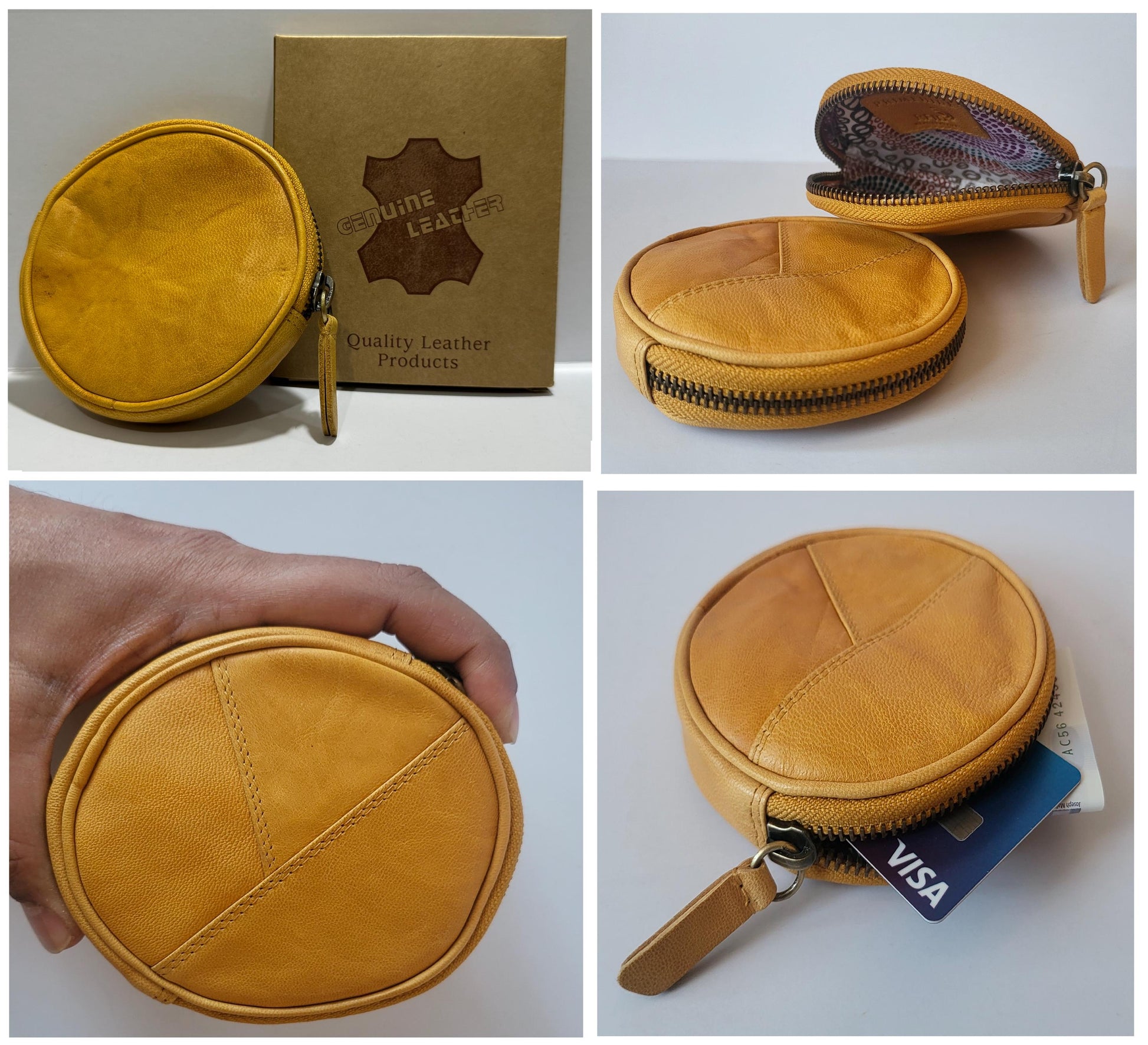 Round Coin Purse For mother day Women Zipped Wallet Soft Leather Coin Pouch Handmade Leather Wallet For Her Mini Change Purse Gift Box