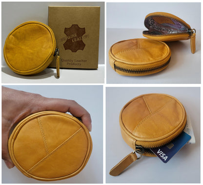 Round Coin Purse For mother day Women Zipped Wallet Soft Leather Coin Pouch Handmade Leather Wallet For Her Mini Change Purse Gift Box