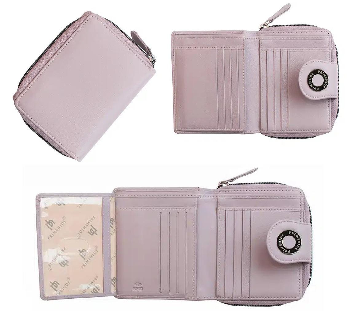 Prime Hide Leather Medium Zip Around Trifold Mauve Colour Purse 22211 Magnetic Box