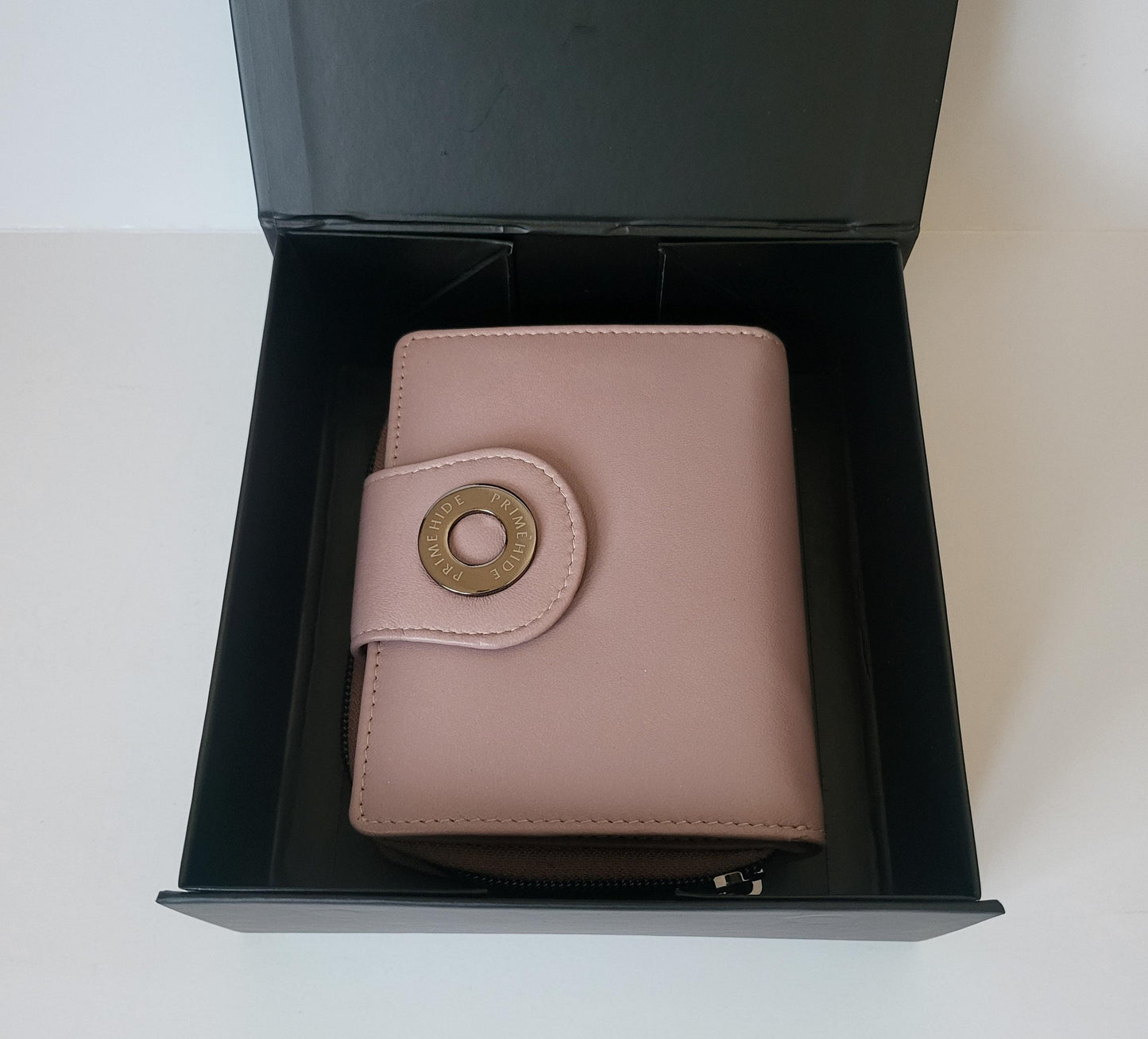 Prime Hide Leather Medium Zip Around Trifold Mauve Colour Purse 22211 Magnetic Box