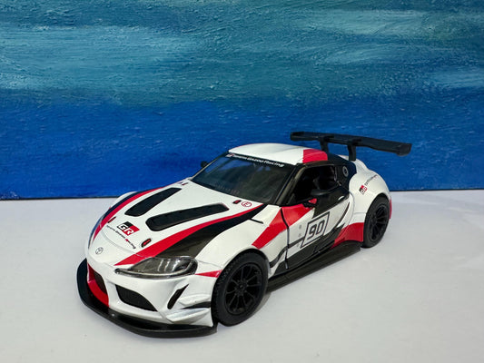 White Toyota GR Supra Racing Concept Livery Edition 1:36 - PULL BACK, Open Doors, White Gift Sleeves boy dad uncle mom special day