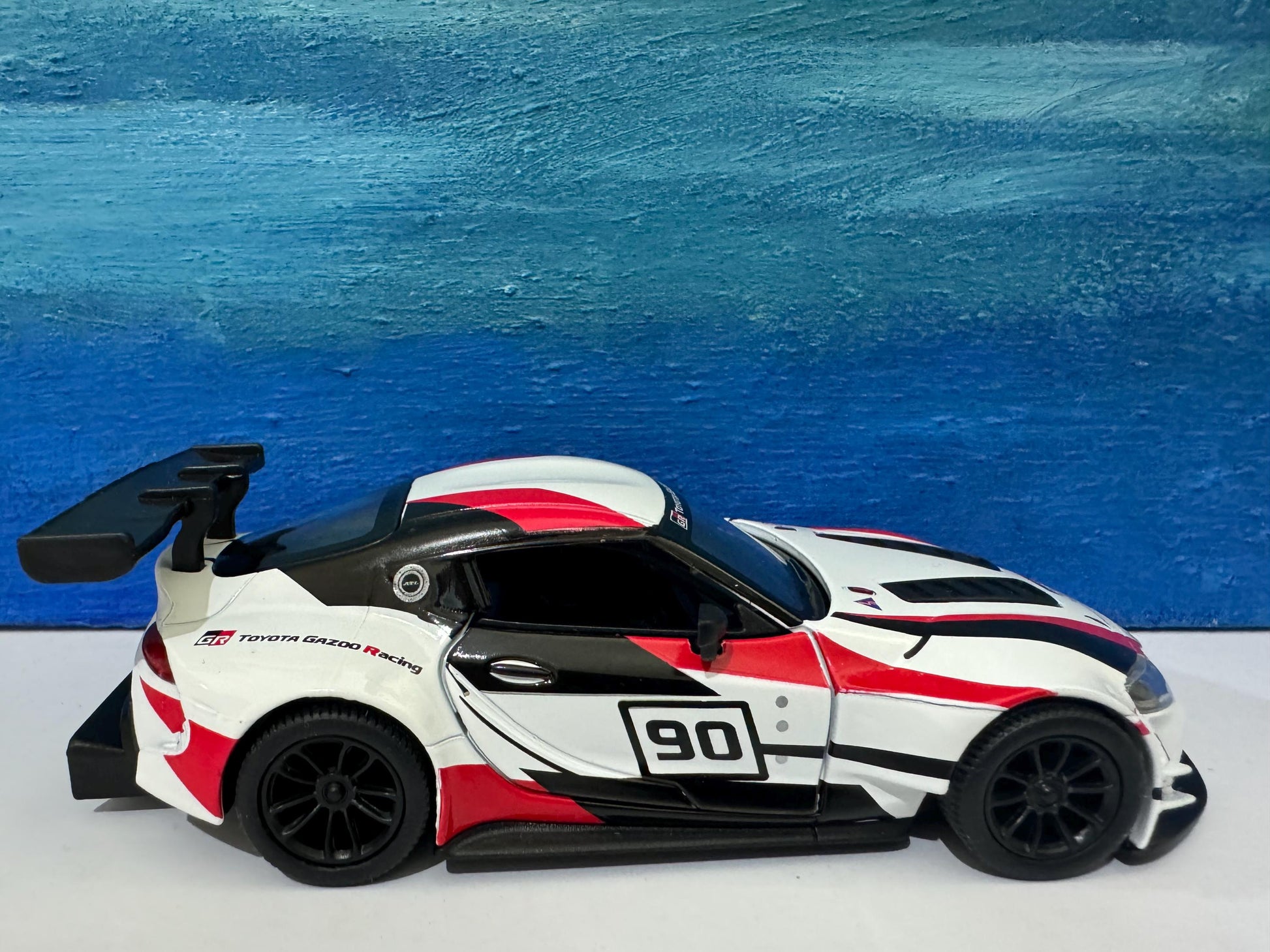 White Toyota GR Supra Racing Concept Livery Edition 1:36 - PULL BACK, Open Doors, White Gift Sleeves boy dad uncle mom special day