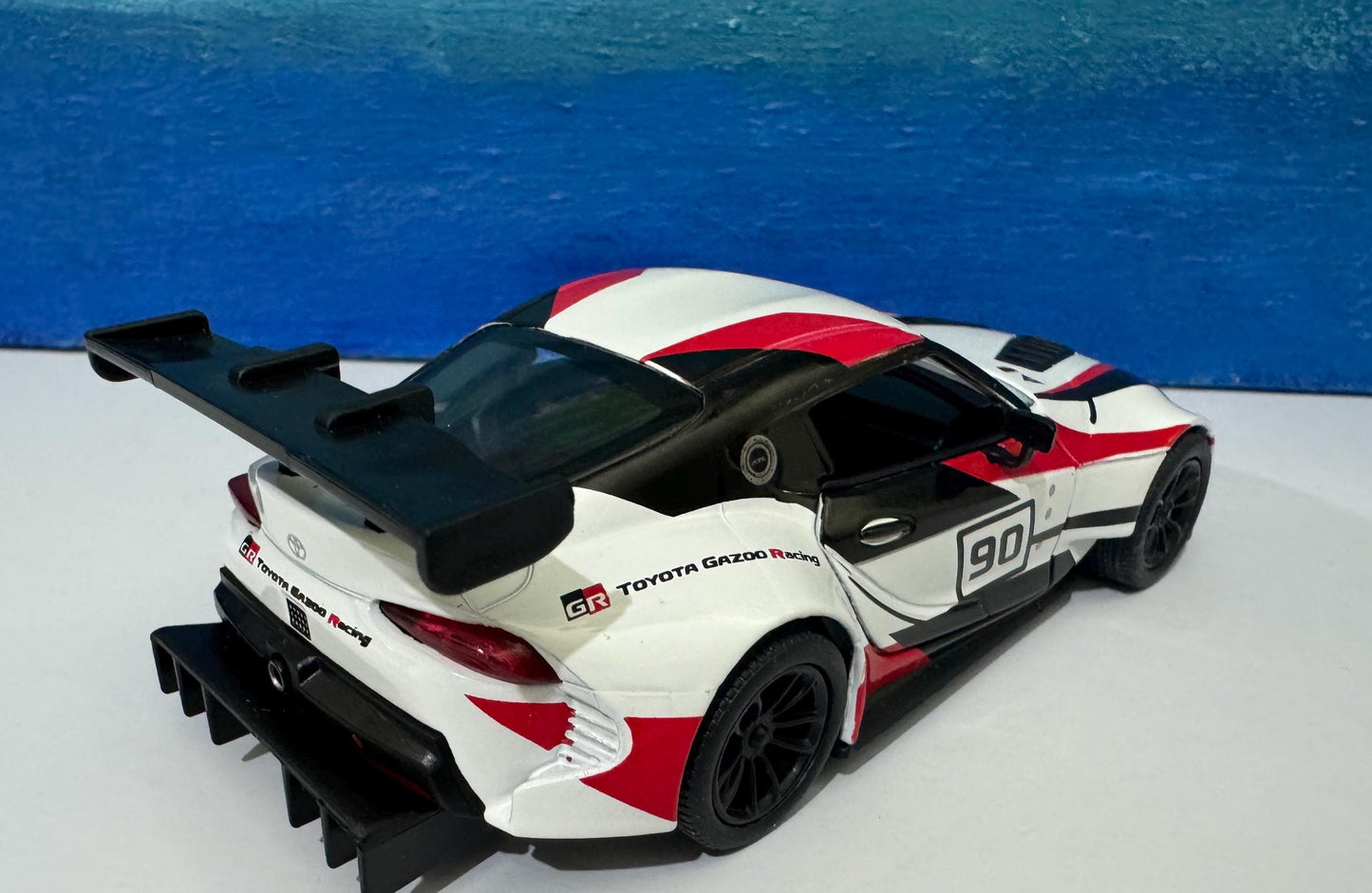 White Toyota GR Supra Racing Concept Livery Edition 1:36 - PULL BACK, Open Doors, White Gift Sleeves boy dad uncle mom special day